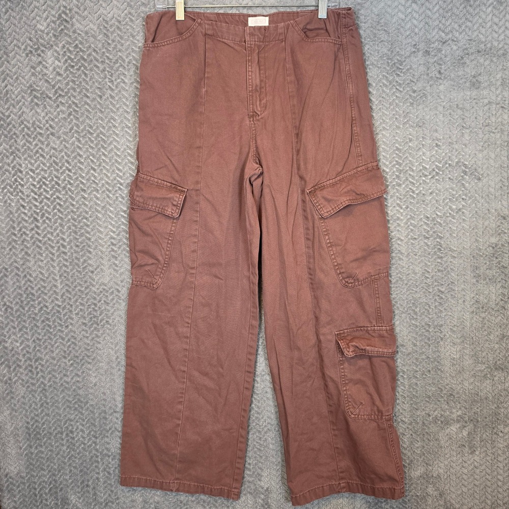 Y2K Baggy Womens Brown Cargo Pants Size 29 Wide Leg Utility Cotton Canvas 1736